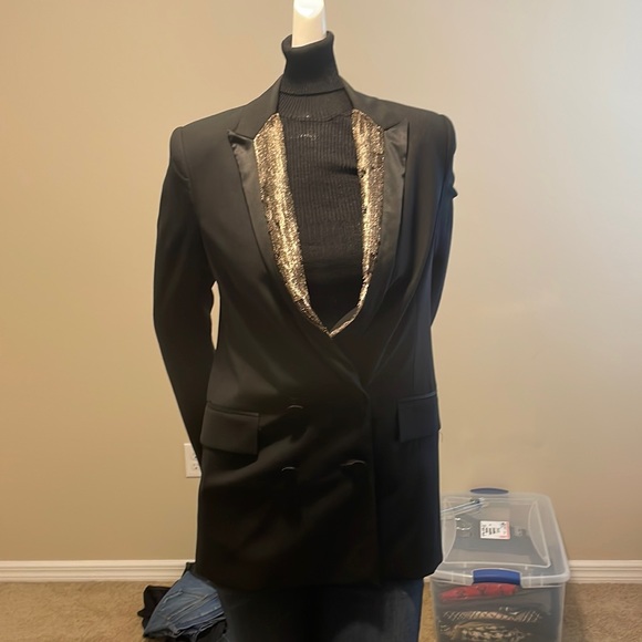 ADAM LIPPES OVERSIZED STATEMENT TUXEDO PIECE EMBELLISHED WOOL ELASTANE NWOT 2 - Picture 3 of 17